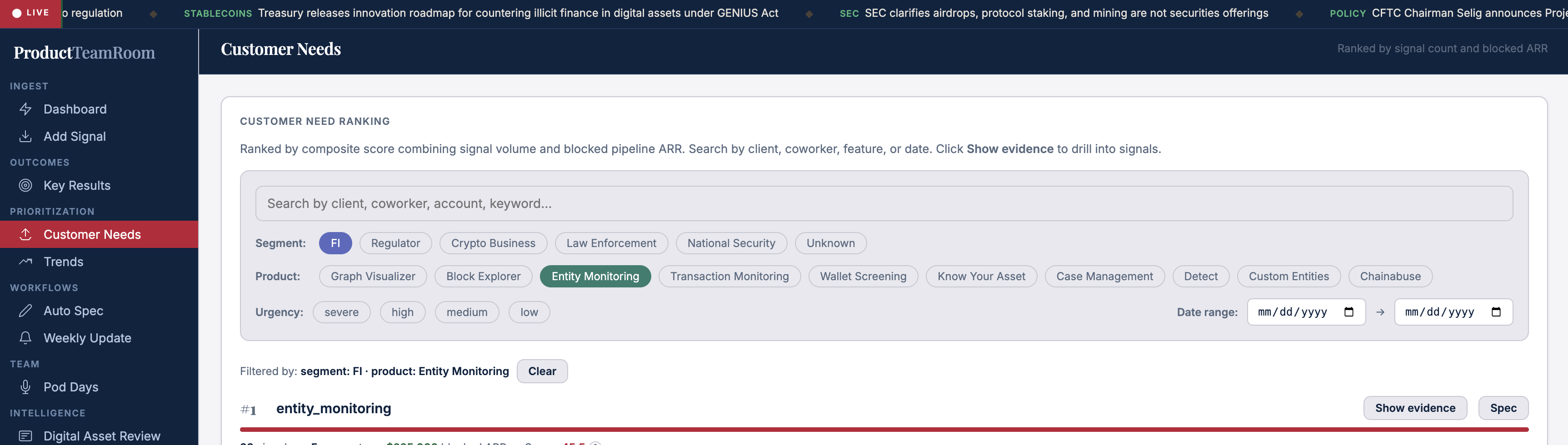 Customer Needs prioritization view