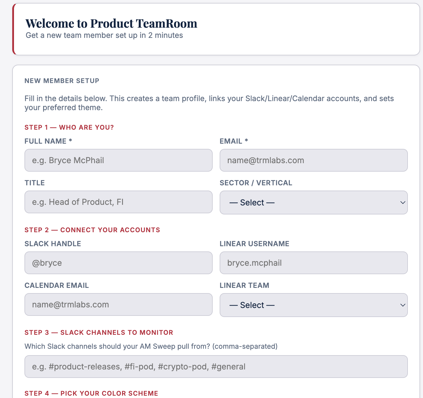 TeamRoom onboarding
